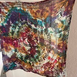 Tie-Dye Mandala Wall Tapestry in Teal, Purple & Mustard